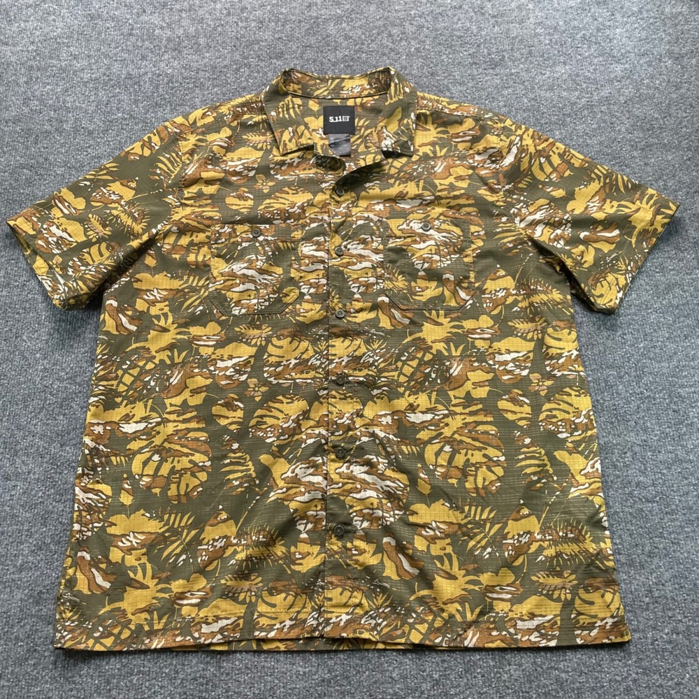 5.11 Tactical Button Down Men XL Olive Green Camo Short Sleeve Shirt 71232-110